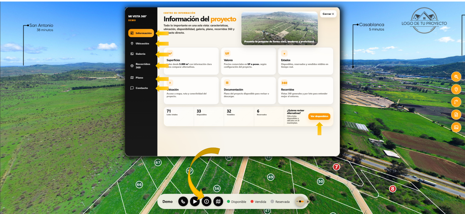 Nueva ventana de información del proyecto